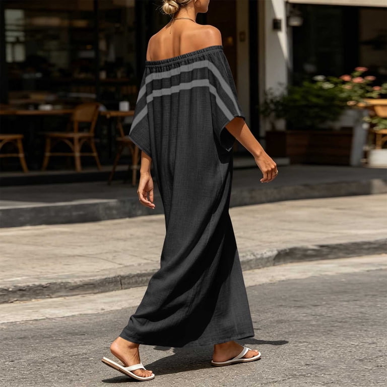 vertical striped t shirt dress women's striped v-neck t-shirt dress with side slit, casual short sleeve  maxi dress for summer - vertical stripes, a-line silhouette, machine  washable | Today's Deals