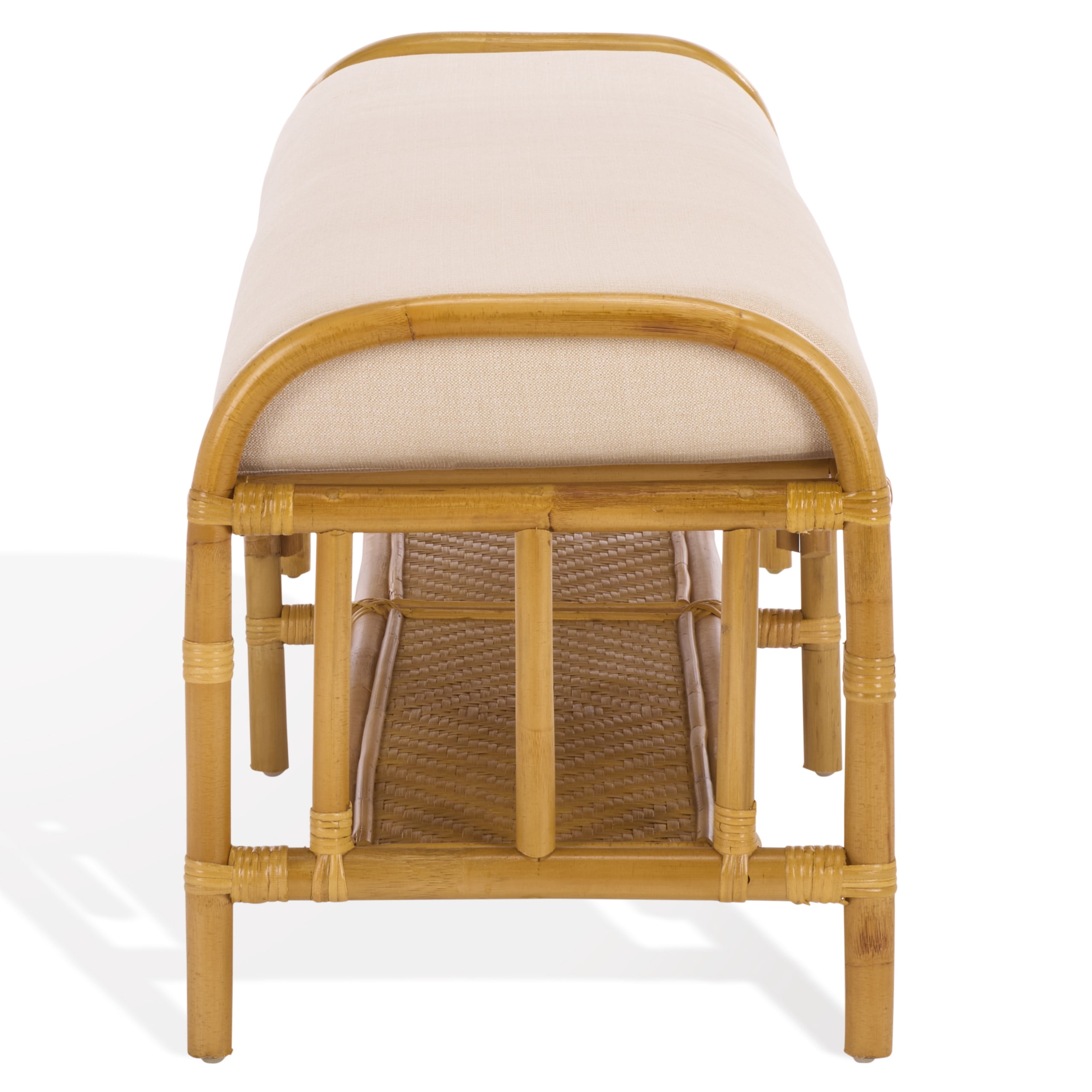 Safavieh Couture Flanders Rattan Pole Upholstered Bench, Natural/White