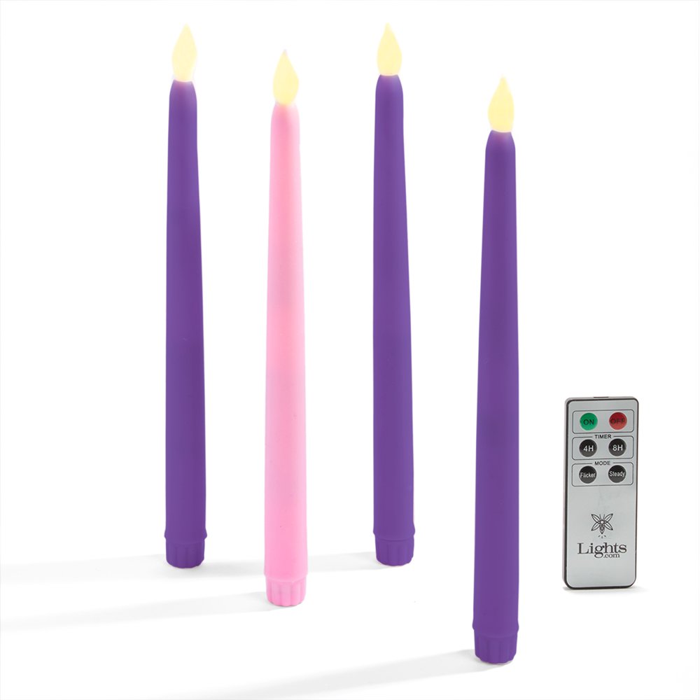 Flameless Advent Candles 4 Pack, 10 Inch LED Taper Candlesticks, 3