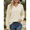 thumbnail image 4 of SHIBEVER Blouses for Women Casual Fall Plus Size Loose Fitting Long Sleeve Shirts V-Neck Soild Offwhite Tops for Women Clothes Size XXL, 4 of 5