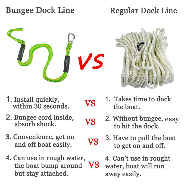 2-Pack Boat Bungee Dock Line with Hook Mooring Rope Boat