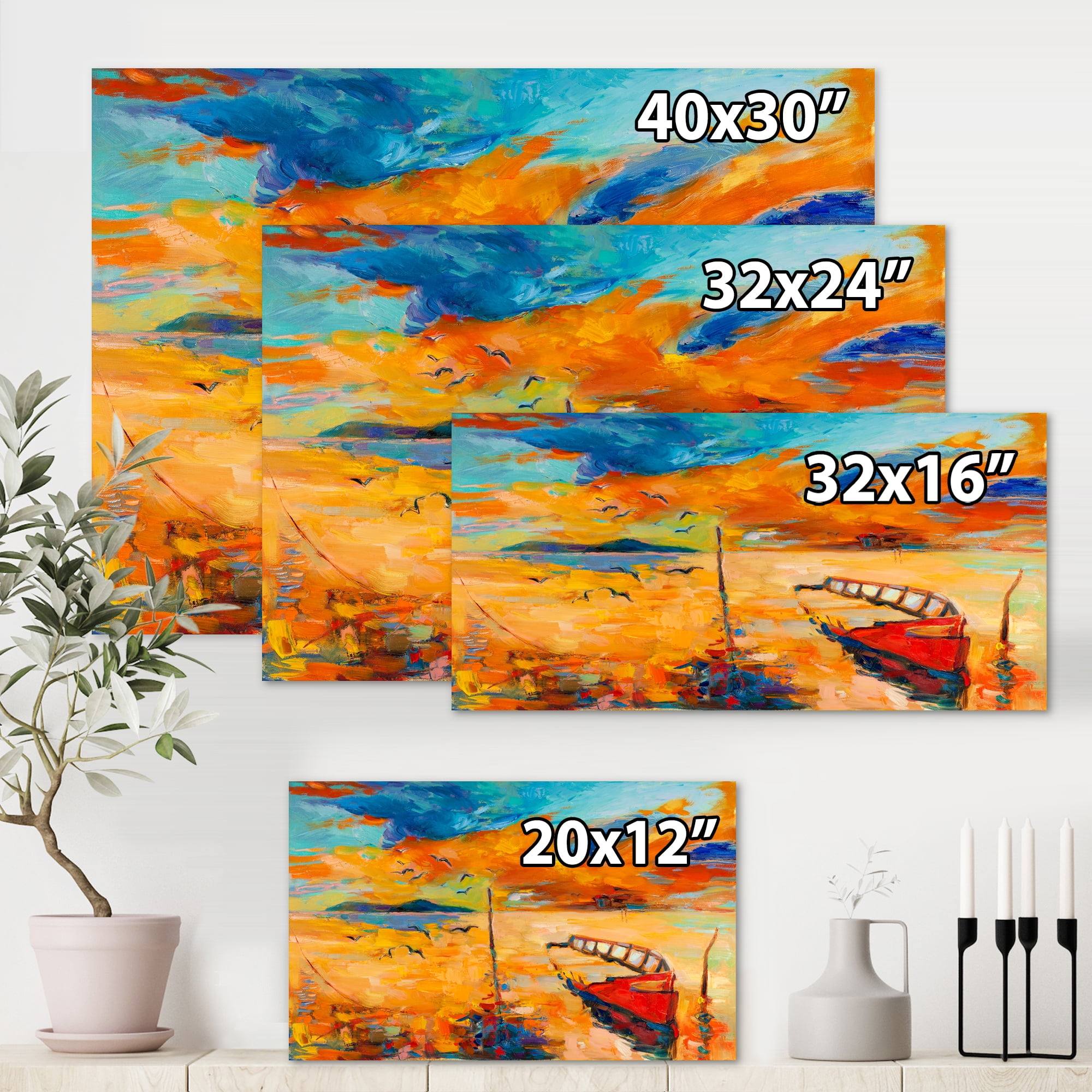 Designart ' Boat At The Lake During Evening Glow VIII ' Nautical & Coastal Canvas Wall Art Print