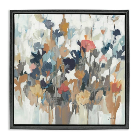 Stupell Industries Modern Painterly Floral Arrangement Botanical & Floral Painting Black Floater Framed Canvas Art Print Wall Art, 18 x 18