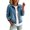 Blue, variant on Women Cropped Stretch Jean Jacket Collared Zip Up Pullover Sweatshirt Lightweight Denim Cardigan with Zipper Pockets Dark Blue M