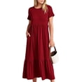 thumbnail image 7 of Franhais Women Long Dress, Elegant Short Sleeve Crew Neck Swing Dress Solid Loose Summer Dress with Pockets, 7 of 7