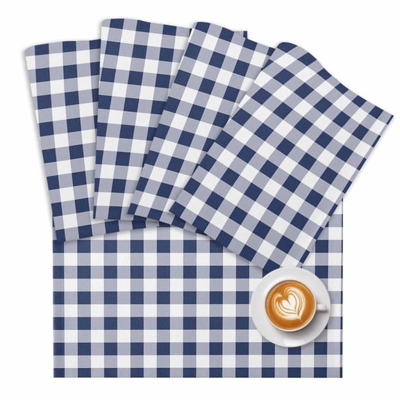 Vintage Navy Placemats Set of 4 Blue Buffalo Checked Plaid Place Mats Washable Table Mats for Party Kitchen Dining Decoration, 13 X 19 Inch