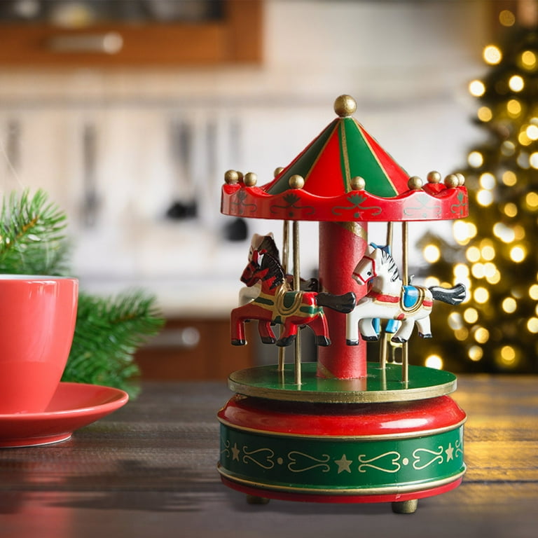 BGZLEU Christmas Mini Carousel Music Box, LED Light Show Musical