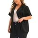 thumbnail image 4 of Blazers de mujer de tallas grandes Agnes Orinda, casuales, de manga corta, con solapa, chaqueta de traje para el trabajo, 4X, negra, 4 of 5
