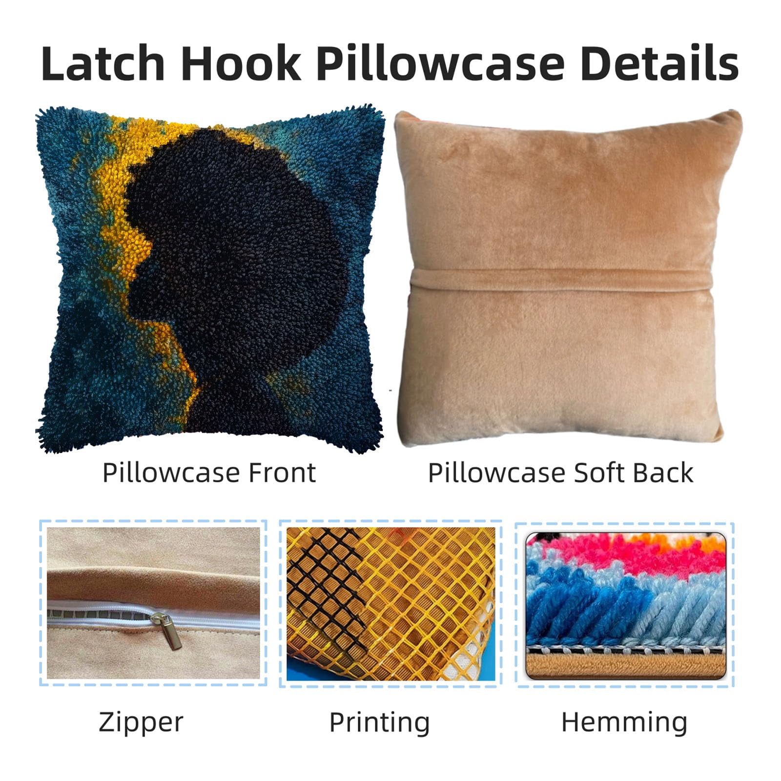 Abstract Shadow of African Woman DIY Latch Hook Pillow Kits for Adults Printed Pillowcase Crochet Yarns Hooking Handmade Pillow Cover Cushion for Home Sofa Decoration 17x17inch
