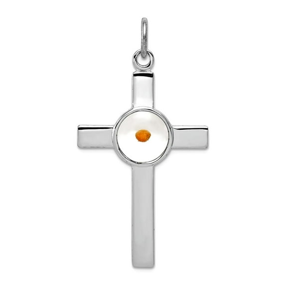 925 Sterling Silver Polished and Epoxy Religious Faith Cross With MuStard Seed Pendant Necklace 36x21mm Wide Pendant for