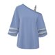 thumbnail image 5 of Camisa con hombros descubiertos para mujer, camiseta elegante con empalme de malla y manga acampanada transpirable a la moda para mujer, blusa azul gris XL, 5 of 7