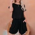 thumbnail image 4 of Baqcunre Jumpsuits for Women Short Sleeved Solid Color Lace Up Drawstring Casual Jumpsuit Shorts Pants for Women Shorts for Women One Piece Jumpsuit Womens Clothes Black L, 4 of 4
