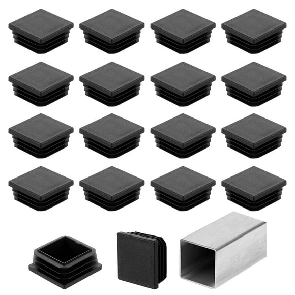 Uxcell 1 1/2" (38mm) Square Tubing End Caps, 32 Pcs Plastic Hole Plugs Insert End Cap for Metal Tubing, Black
