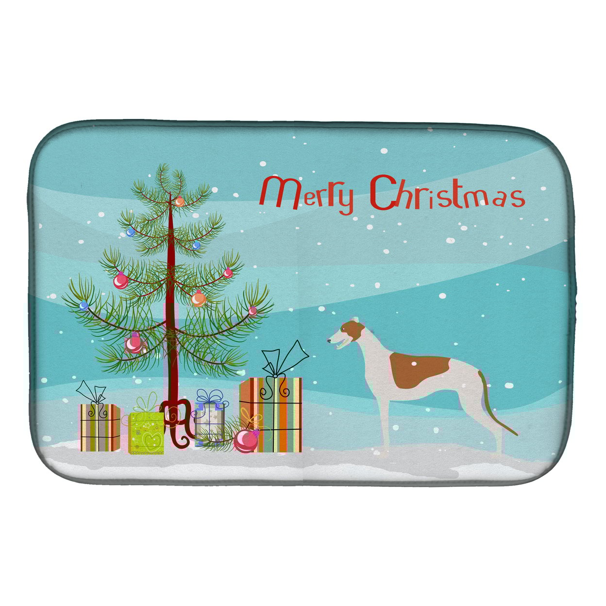 Greyhound Merry Christmas Tree Dish Drying Mat