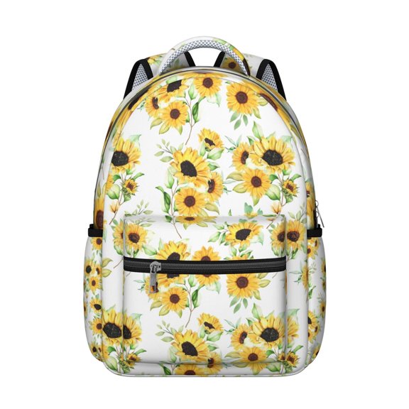 White Sunflower Backpack for School,Cute School Bag,Schoolbag with Adjustable Shoulder Straps & Padded Back,15.3"x11"x7.1".