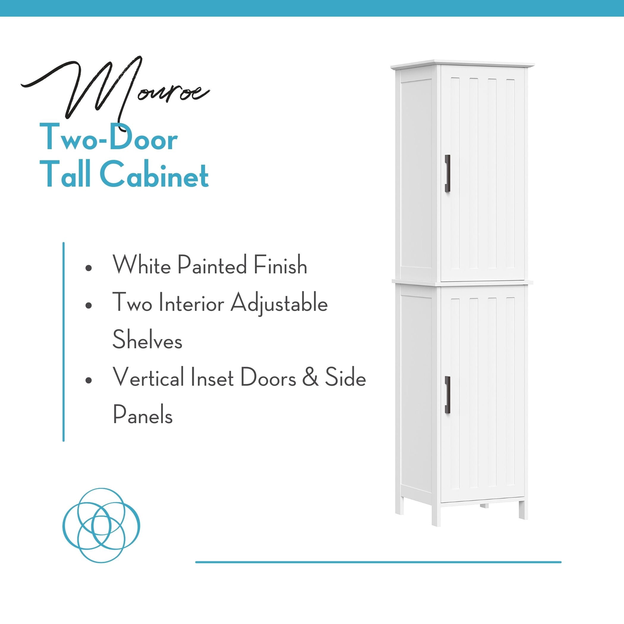 RiverRidge Monroe 2-Door Tall Bathroom Linen Storage Cabinet and Organizer Shelf - White