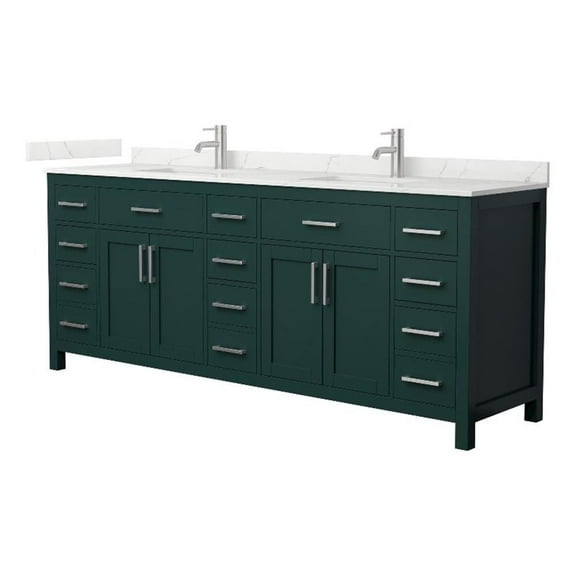 Beckett 84" Green Double Vanity & Giotto Quartz Top (1-Hole) & Nickel Trim