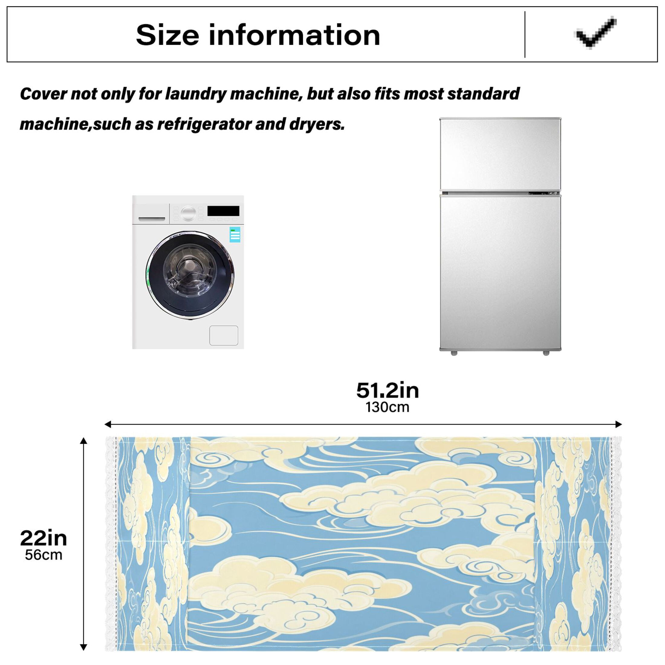 WOBOGO White Cloud Pattern on Blue Background Washing Machine Cloth Dryer Refrigerator Top Cover Protective Non-Slip Mat For Kitchen Laundry