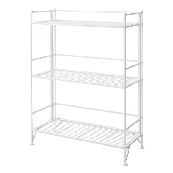 Pemberly Row Transitional Three-Tier Wide Folding Shelf in White Metal