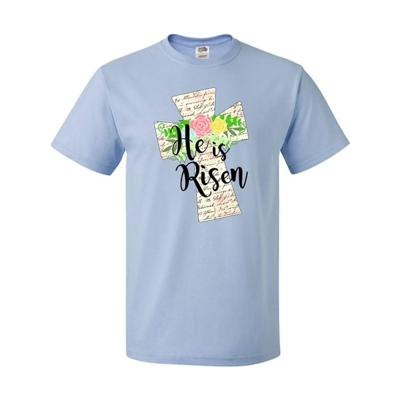 Inktastic He is Risen Cross with Script and Flowers T-Shirt