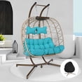 thumbnail image 4 of RADIATA Double Egg Swing Chair Outdoor with Stand and Cover, 2 Person Wicker Patio Hanging Loveseat, 670 lb Capacity, 5 in Green Cushions for Porch, 4 of 12