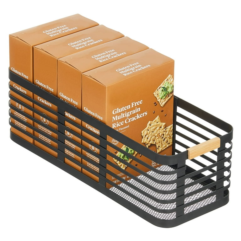 mDesign Metal Wire Stackable Food Storage Bin Basket - 2 Pack - Black/Natural