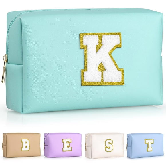 Bolsa de cosméticos TOPEAST Initial de piel sintética impermeable azul