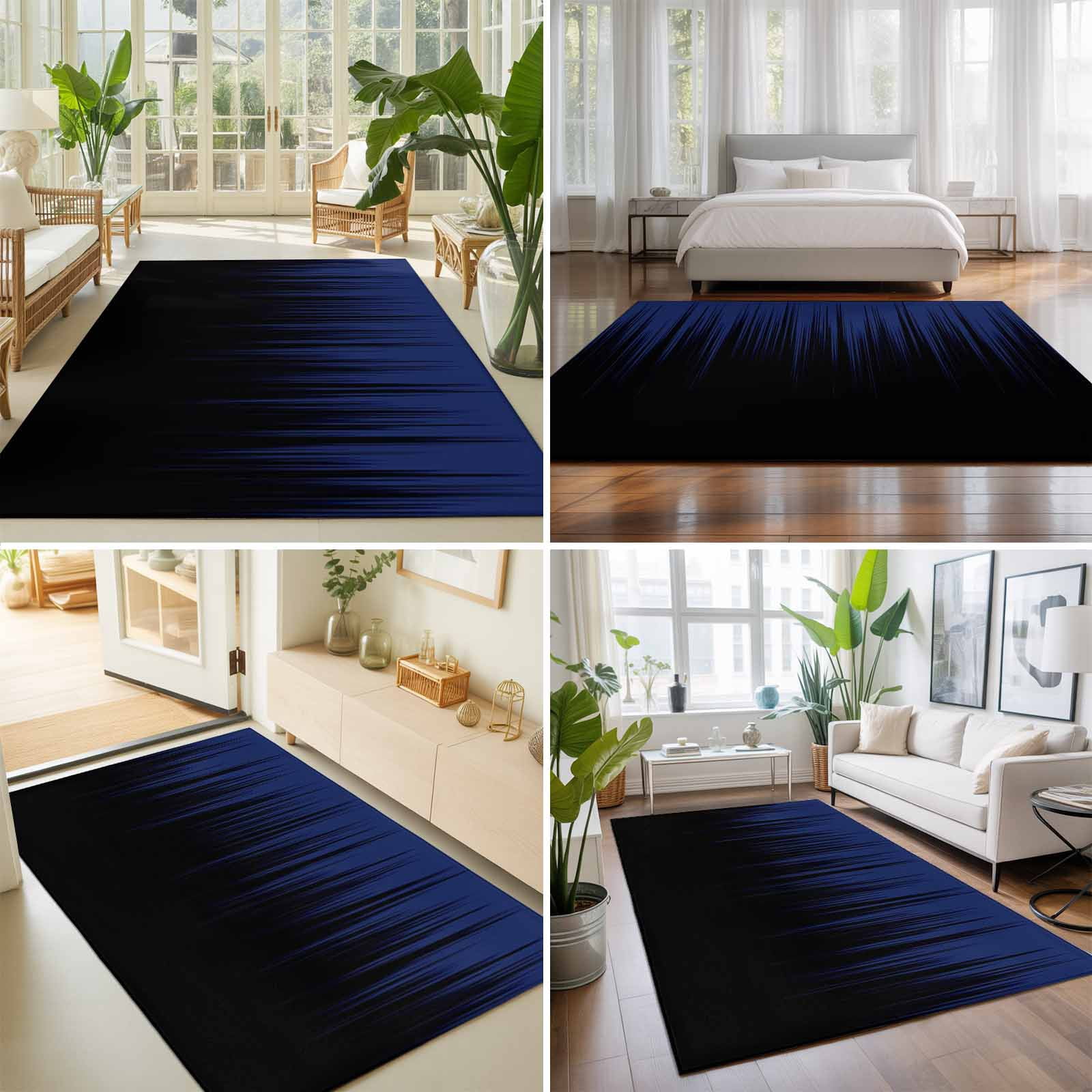 Large Area Rugs 8'x10', Navy Blue Black Ombre Carpet Runner Indoor Outdoor Rugs Home Decor Aesthetic, Modern Abstract Striped Gradient Non Slip Mats Washable Accent Rug for Living Room Bedroom