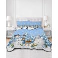 thumbnail image 2 of Quilt King Size Bedding Set, Blue Christmas Snowflakes Reversible Summer Quilt 3 Pieces, Winter Xmas Snowman Pine Trees Lightweight Bedspreads Coverlets with 2 Pillow Shams for All Seasons, 2 of 5