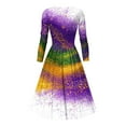 thumbnail image 2 of Fancifize Mardi Gras Dresses for Women Long Sleeve V Neck Carnival A-Line Dress Printed Fashion Casual Dresses Parade Party Dress for Women, 2 of 3