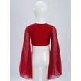 thumbnail image 5 of Haitryli Kids Girls Modern Lyrical Belly Dance Shirts Chiffon Split Flared Sleeves Crop Top for Stage Performance Burgundy 14, 5 of 7