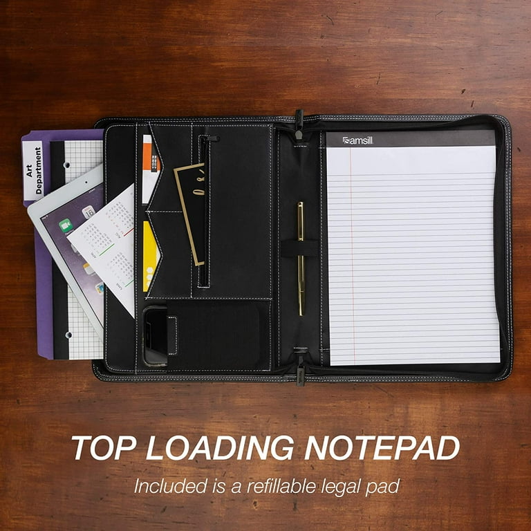 Samsill Zippered Portfolio Organizer, Vegan Leather Business Portfolio  Notebook, Work Organizer. Notepad, Tablet iPad (Upto 10.1) Phone &  Business