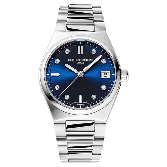 Frederique Constant Highlife Stainless Steel Blue Dial Interchangeable Blue Rubber Strap Date Diamonds Quartz Womens Watch FC-240ND2NH26B