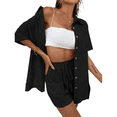 thumbnail image 2 of LYMAYTER Women's Summer 2 Piece Breathable Button-Up Shirt & Functional Pocket Shorts Tracksuit Outfit, 2 of 9