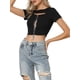 thumbnail image 4 of Top corto INSPIRE CHIC para mujeres, blusa sexy de cadena frontal de manga corta para fiesta en negro L, 4 of 6