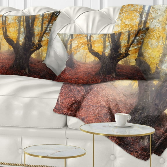 Designart Dark Old Yellow Forest - Landscape Photography Throw Pillow - 12x20