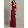 thumbnail image 5 of Sleeveless Double V-Neck Long Mermaid Sequin Formal Evening Dresses, 5 of 5