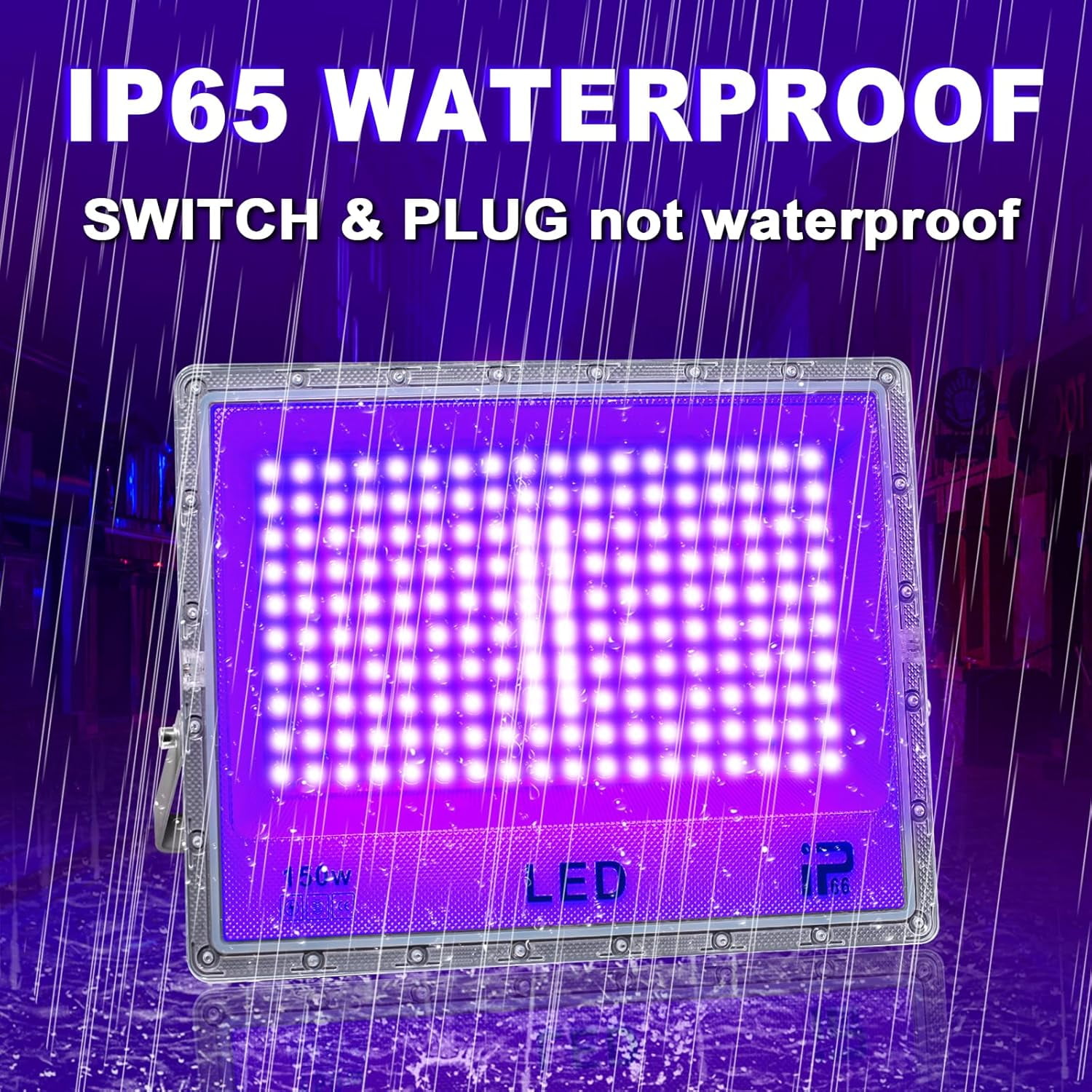2 Pack 150W LED UV Black Light, Powerful Blacklight Flood Light with Plug and Switch, IP66 Waterproof, 395-405nm Blacklight Lamp for Party Body Paint Fluorescent Poster Halloween