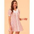 thumbnail image 4 of Unique Bargains Robe Florale pour Femmes Col Pointu Boutonnée Ceinturée Robes d'Été Rose TG, 4 of 6