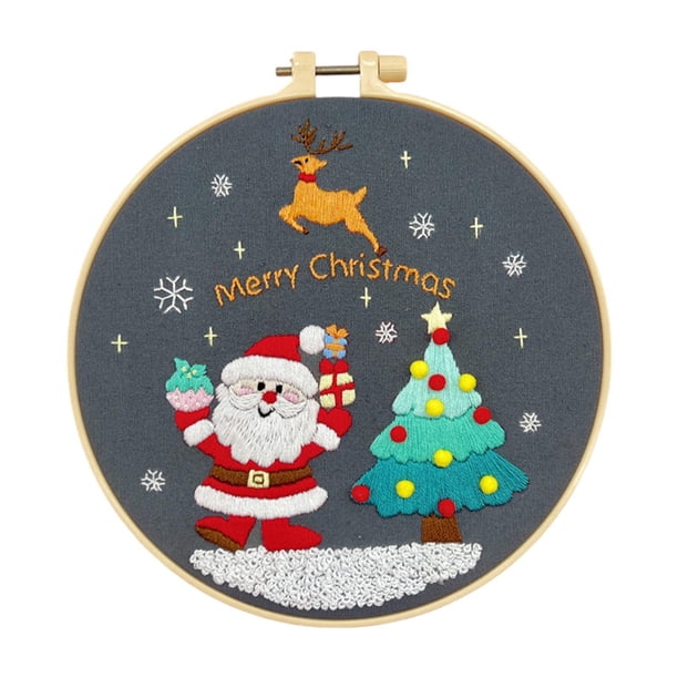 Kit de bordado navideño para principiantes, juego de manualidades de punto de cruz Papá Noel