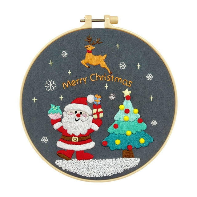 Kit de bordado navideño para principiantes en punto de cruz, temas navideños Papá Noel