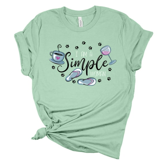 Women's I'm A Simple Woman Flip Flops Dog Paws Coffee and WIne Ladies Short Sleeve T-shirt-Mint-medium