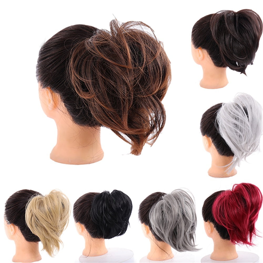 Synthetic Messy Bun Scrunchie Chignon with Elastic Bands Donut Straight Ponytail Hair Pieces