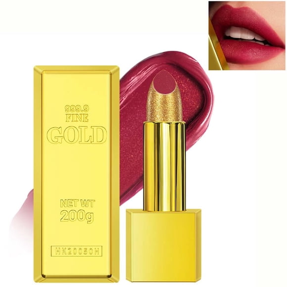 BEUKING Lápiz labial dorado Terciopelo Desnudo Rojo Rosa Tinte labial Sin manchas Alto pigmento No se decolora Suave Uso duradero Taza antiadherente Impermeable Mate Brillo labial para niña Mujer Seño