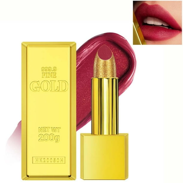 BEUKING Lápiz labial dorado Terciopelo Desnudo Rojo Rosa Tinte labial Sin manchas Alto pigmento No se decolora Suave Uso duradero Taza antiadherente Impermeable Mate Brillo labial para niña Mujer Seño