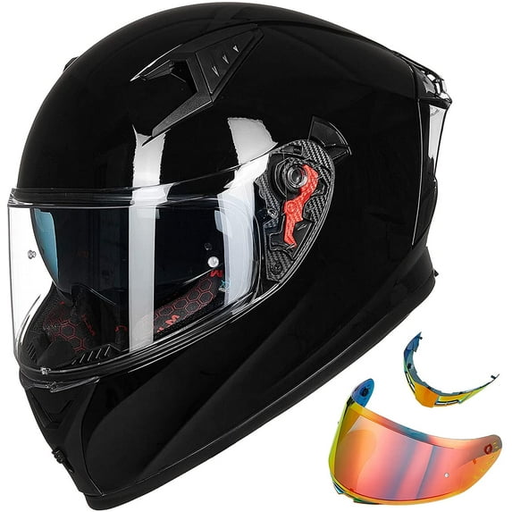 ILM Motorcycle Helmet Full Face with Pinlock Compatible Clear&Tinted Visors and Fins Street Bike Motocross Casco DOT(Gloss Black, X-Large)