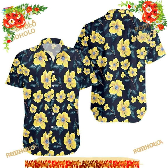 Hawaiian Style Yellow And Black Men Hawaiian Shirt