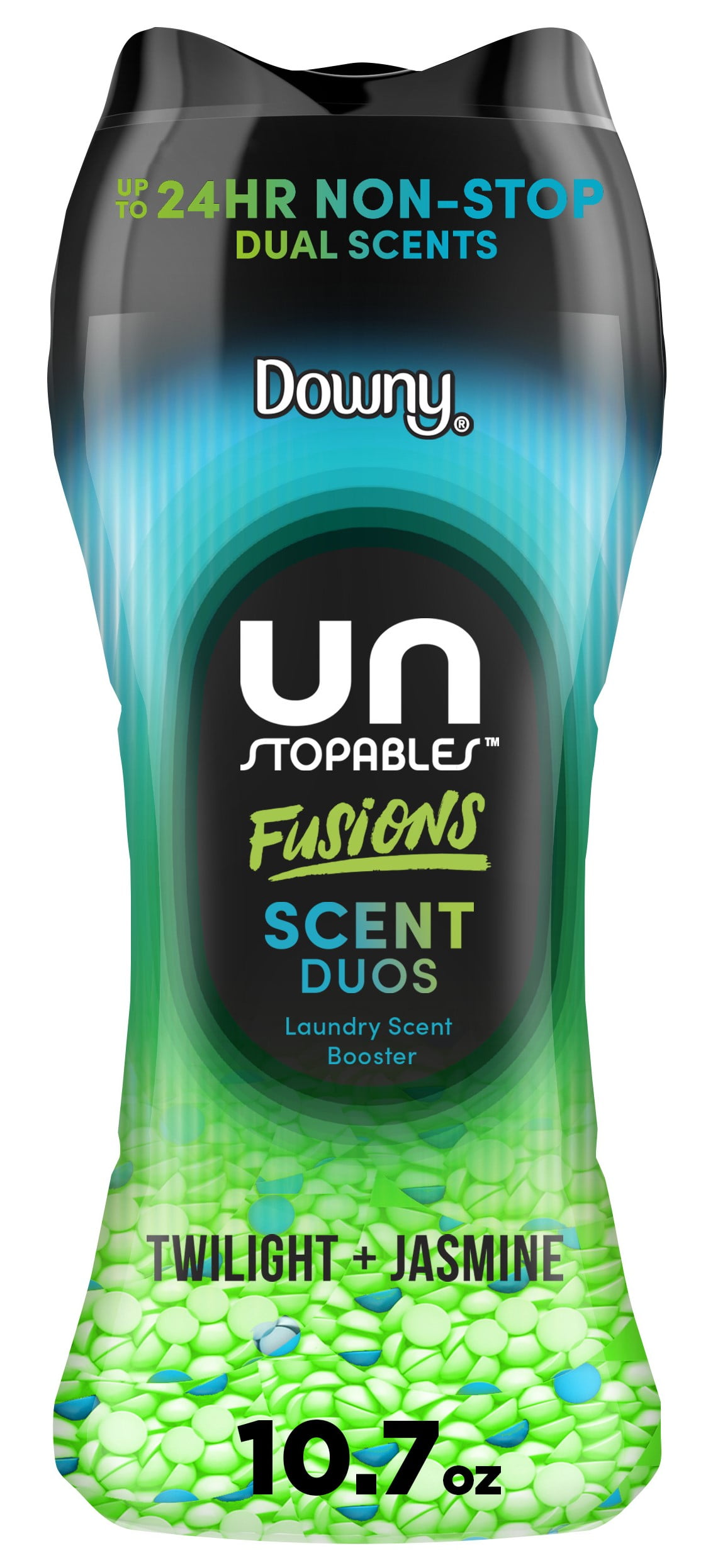 (4 pack) Downy Unstopables Fusions In-Wash Laundry Scent Booster Beads, Twilight and Jasmine Scent, 10.7 oz, 2-in-1 All Day Freshness