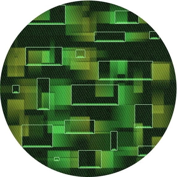 Ahgly Company Indoor Round Patterned Dark Lime Green Area Rugs, 6' Round