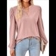 thumbnail image 3 of Blusas para Mujer, Elegantes, Informales, con Cuello en V, Larga, Blusas para Mujer con Mangas Abullonadas Rosa Grisáceo L, 3 of 10
